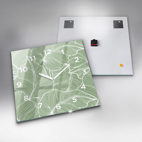 Ceas pătrat de perete din sticlă Modelul frunzelor naturii
