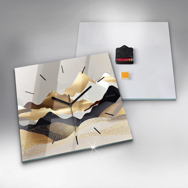 Ceas pătrat de perete din sticlă Munți de aur abstracti