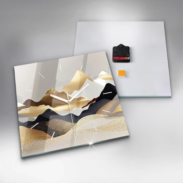 Ceas pătrat de perete din sticlă Munți de aur abstracti