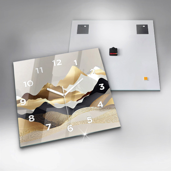 Ceas pătrat de perete din sticlă Munți de aur abstracti