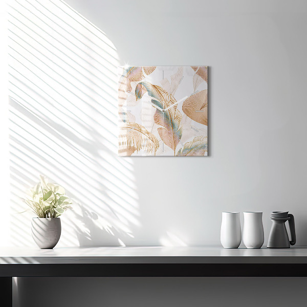 Ceas pătrat de perete din sticlă Natura frunze model