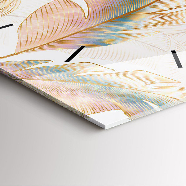 Ceas pătrat de perete din sticlă Natura frunze model