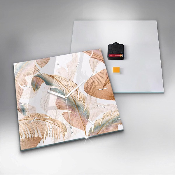 Ceas pătrat de perete din sticlă Natura frunze model