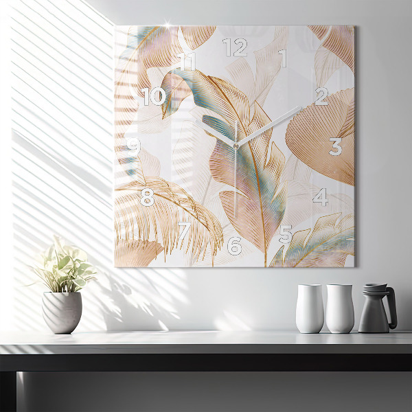 Ceas pătrat de perete din sticlă Natura frunze model