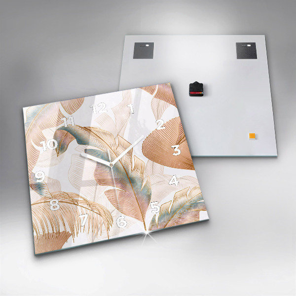 Ceas pătrat de perete din sticlă Natura frunze model