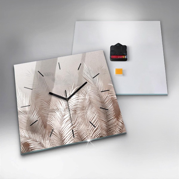 Ceas pătrat de perete din sticlă Frunze tropicale boho