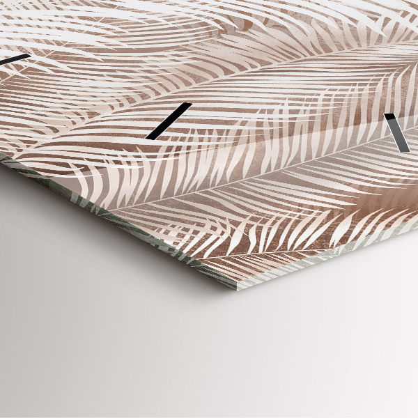 Ceas pătrat de perete din sticlă Frunze tropicale boho