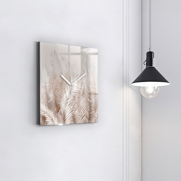 Ceas pătrat de perete din sticlă Frunze tropicale boho