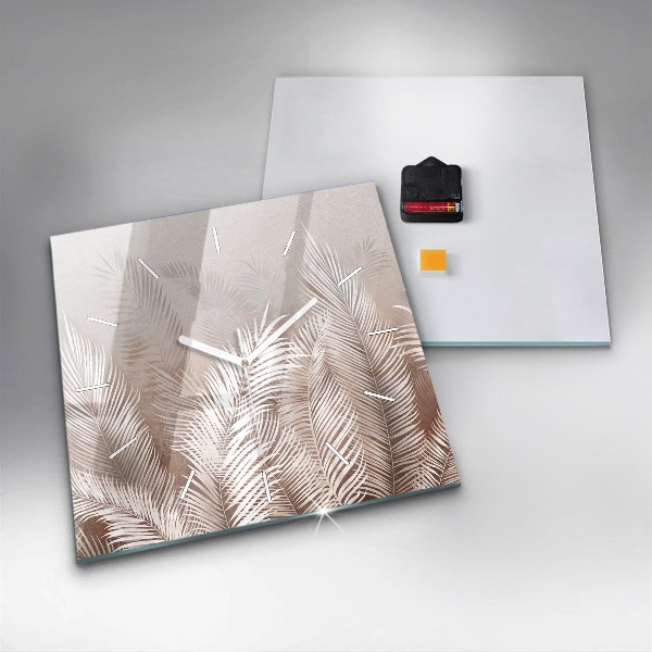 Ceas pătrat de perete din sticlă Frunze tropicale boho