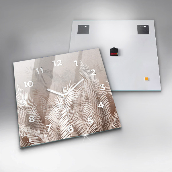 Ceas pătrat de perete din sticlă Frunze tropicale boho