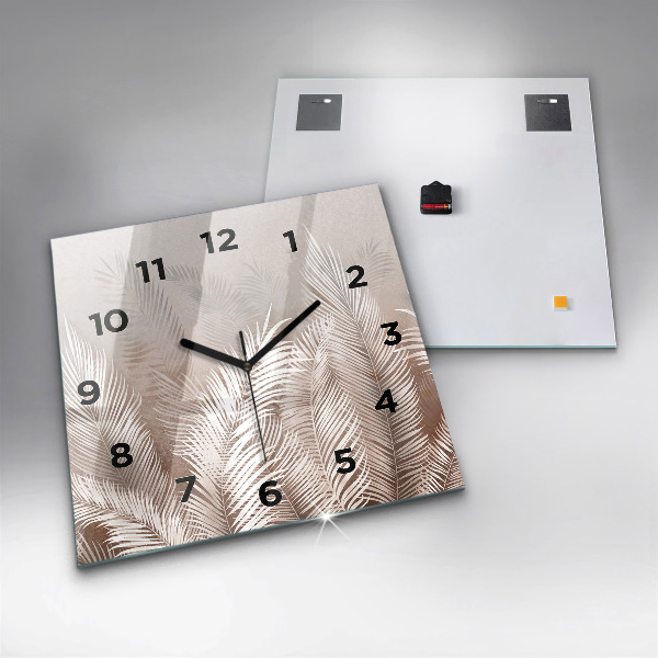 Ceas pătrat de perete din sticlă Frunze tropicale boho