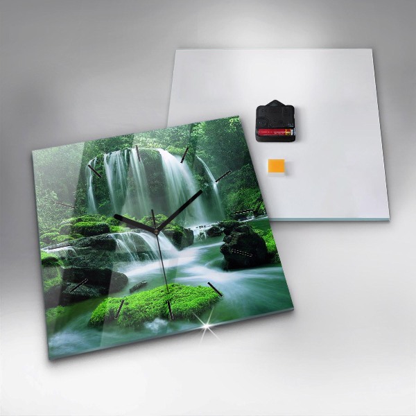 Ceas pătrat de perete din sticlă Cascada printre mușchi