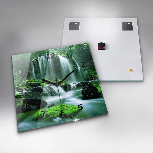 Ceas pătrat de perete din sticlă Cascada printre mușchi