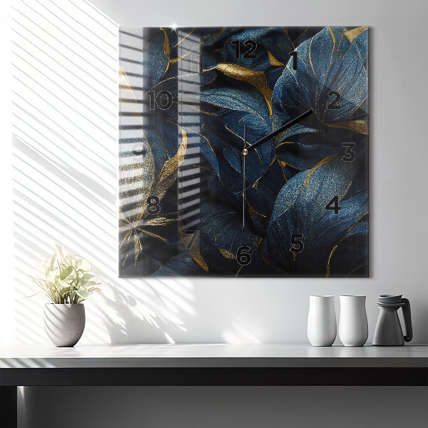 Ceas pătrat de perete din sticlă Flori decorative