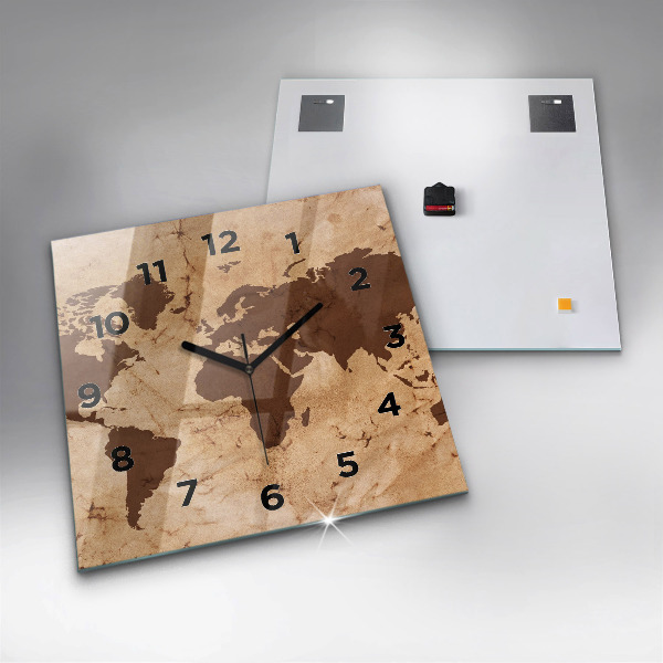 Ceas pătrat de perete din sticlă Harta lumii vintage