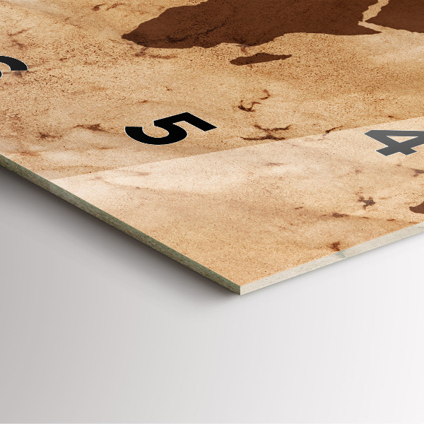 Ceas pătrat de perete din sticlă Harta lumii vintage