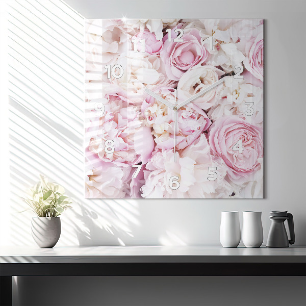 Ceas pătrat de perete din sticlă Flori decorative