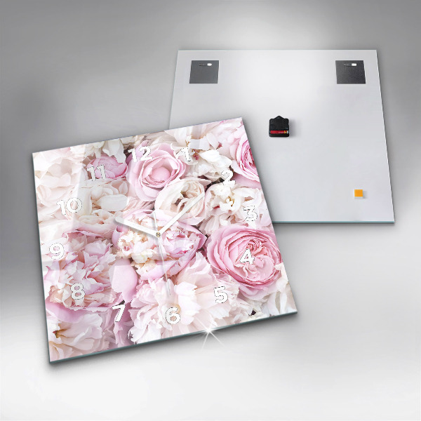 Ceas pătrat de perete din sticlă Flori decorative