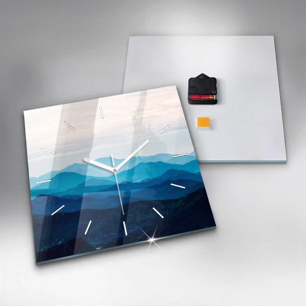 Ceas pătrat de perete din sticlă Acuarelă munți