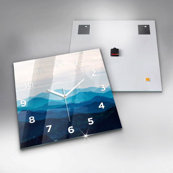 Ceas pătrat de perete din sticlă Acuarelă munți