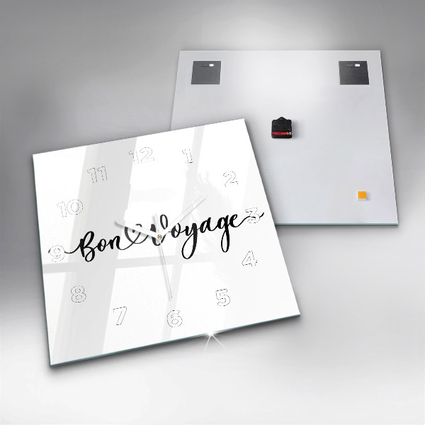 Ceas pătrat de perete din sticlă Bon voyage inscripție