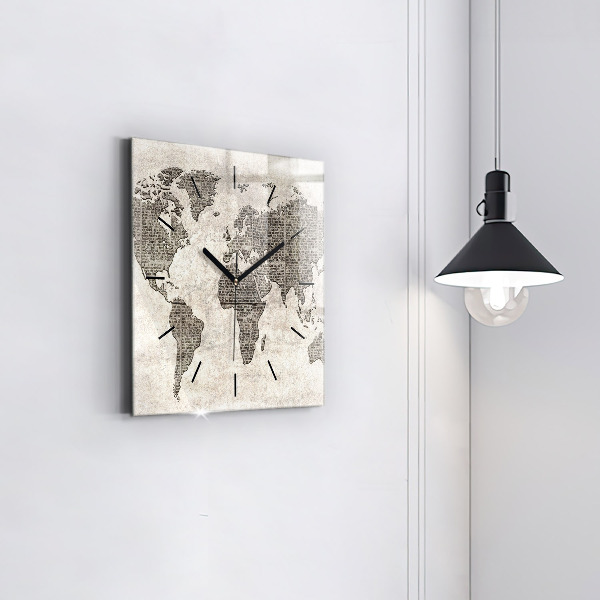 Ceas pătrat de perete din sticlă Harta lumii ziar