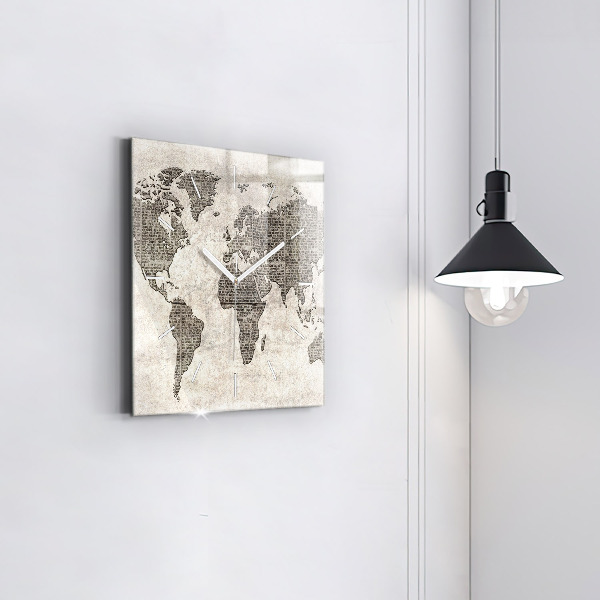 Ceas pătrat de perete din sticlă Harta lumii ziar