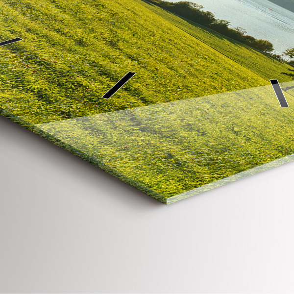 Ceas pătrat de perete din sticlă Munți și câmp