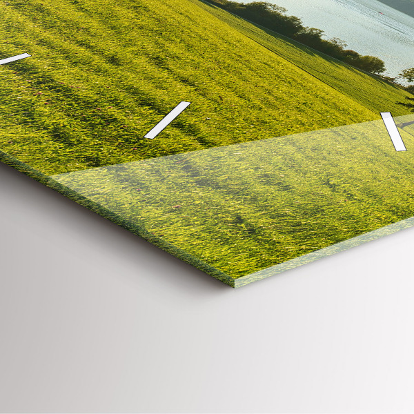 Ceas pătrat de perete din sticlă Munți și câmp