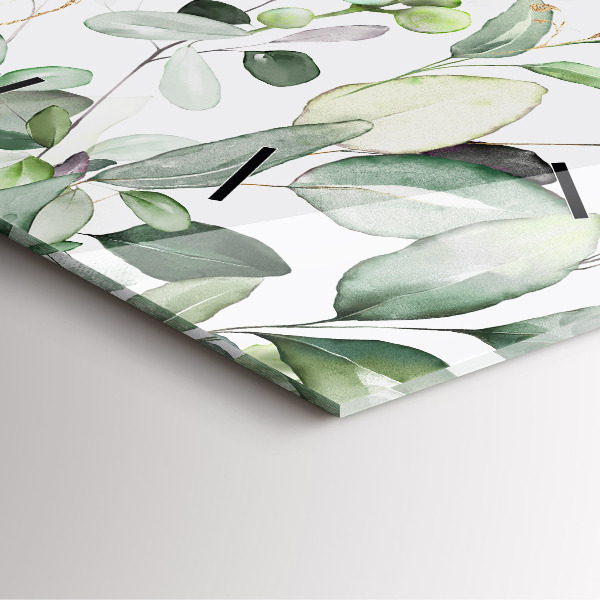 Ceas pătrat de perete din sticlă Frunze de plante