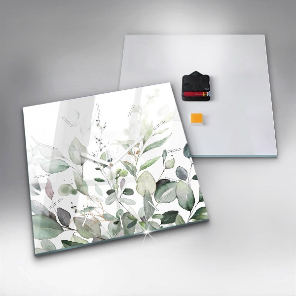 Ceas pătrat de perete din sticlă Frunze de plante