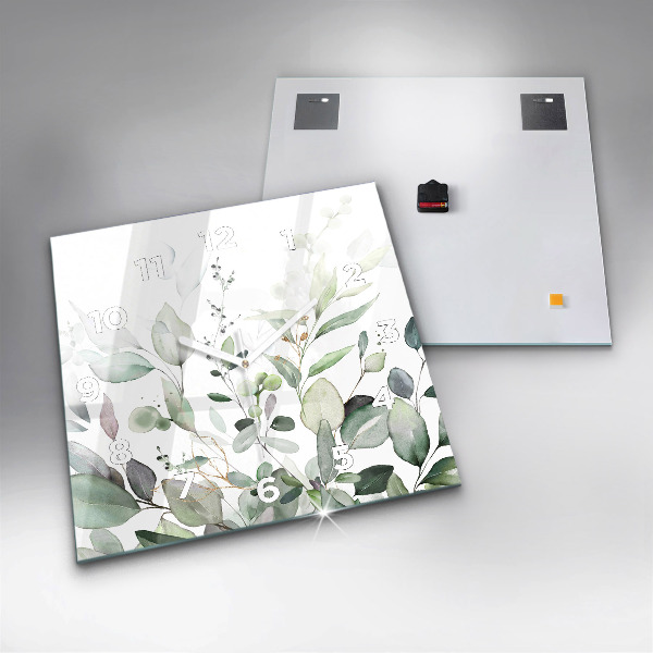 Ceas pătrat de perete din sticlă Frunze de plante