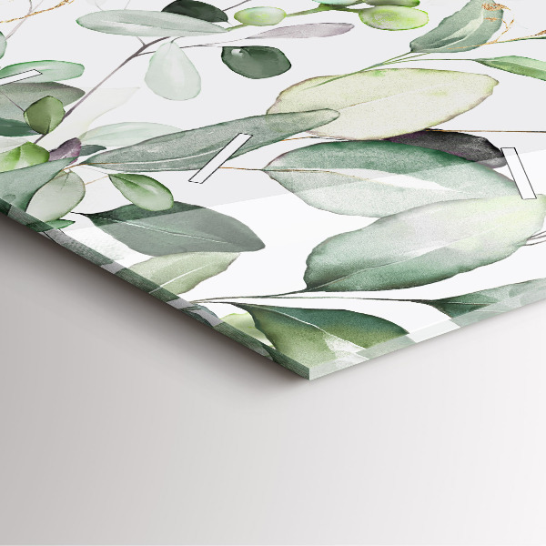 Ceas pătrat de perete din sticlă Frunze de plante