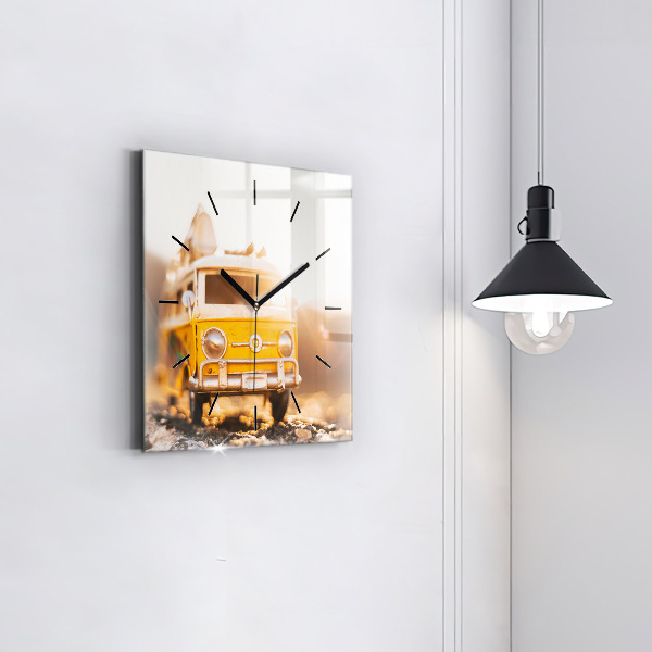 Ceas pătrat de perete din sticlă Masina in vacanta