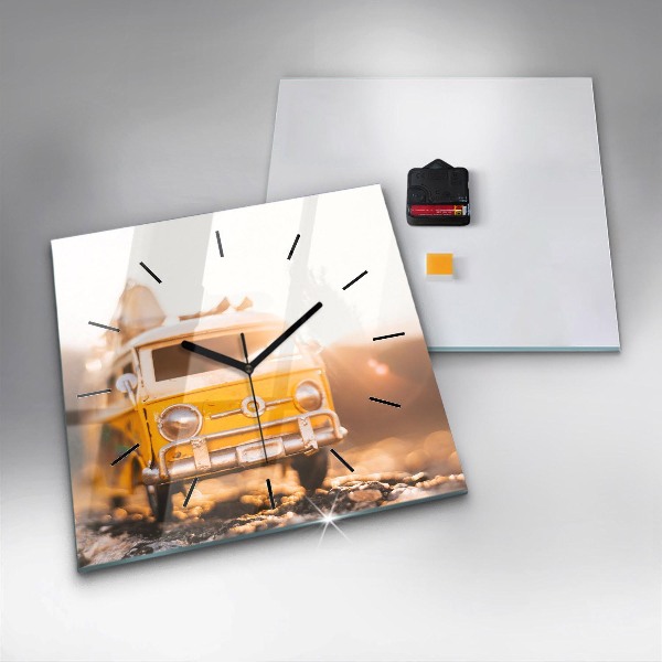 Ceas pătrat de perete din sticlă Masina in vacanta