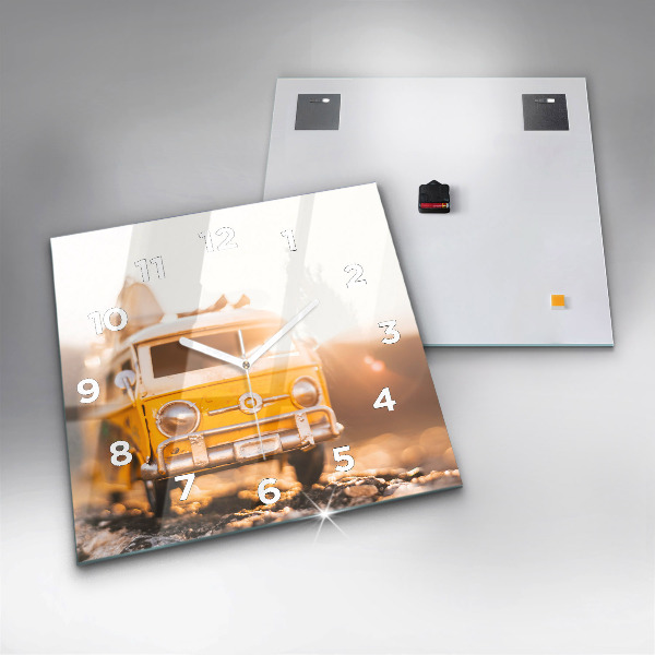 Ceas pătrat de perete din sticlă Masina in vacanta