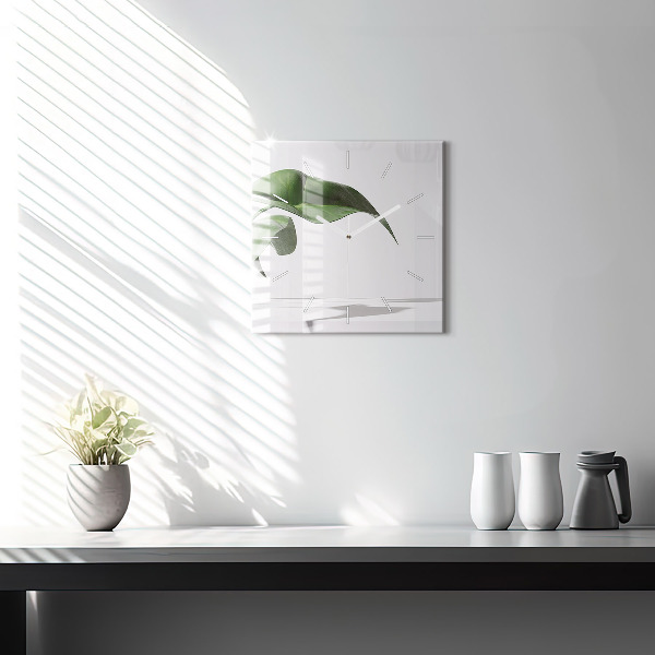 Ceas pătrat de perete din sticlă Frunze abstracte