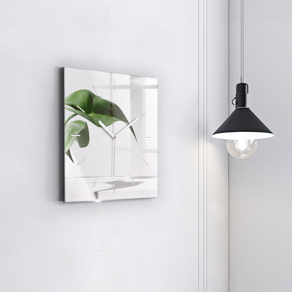 Ceas pătrat de perete din sticlă Frunze abstracte