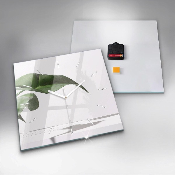 Ceas pătrat de perete din sticlă Frunze abstracte