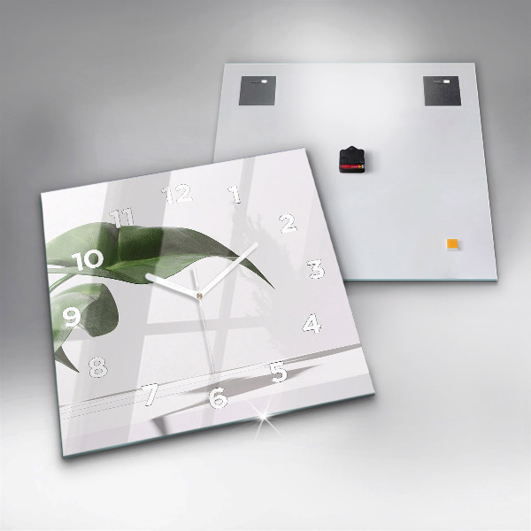 Ceas pătrat de perete din sticlă Frunze abstracte