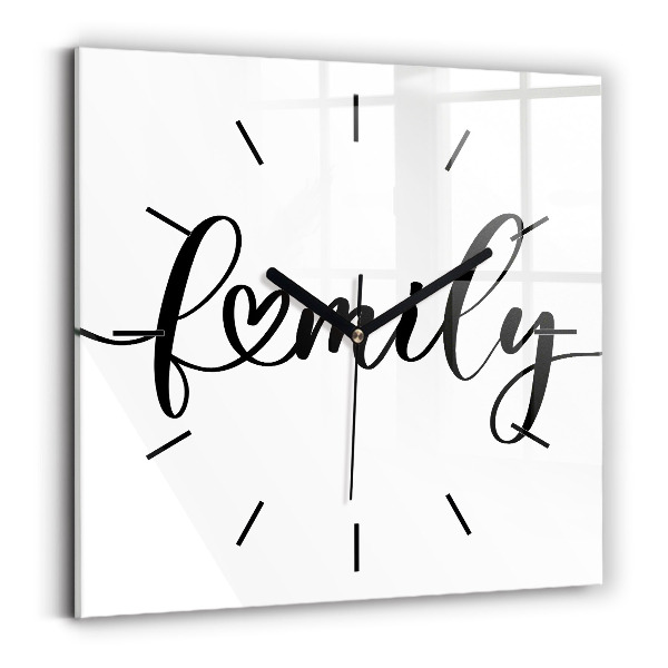 Ceas pătrat de perete din sticlă Inscripție de familie și inimă