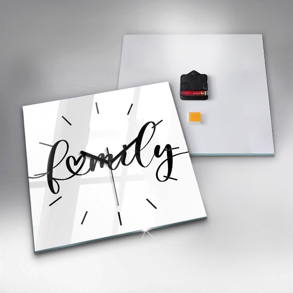 Ceas pătrat de perete din sticlă Inscripție de familie și inimă