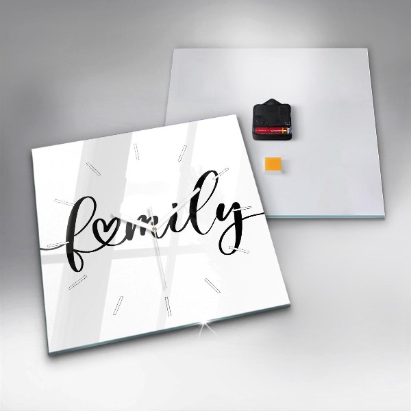 Ceas pătrat de perete din sticlă Inscripție de familie și inimă