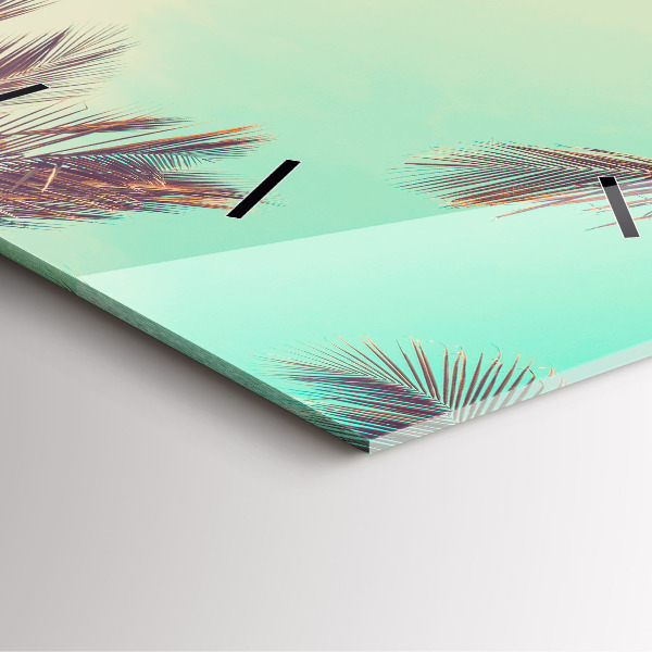 Ceas pătrat de perete din sticlă Palmieri tropicali