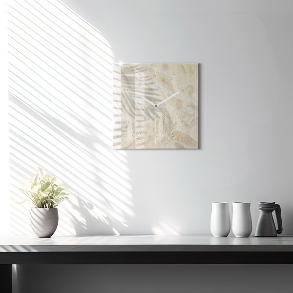 Ceas pătrat de perete din sticlă Umbra unui palmier în nisip