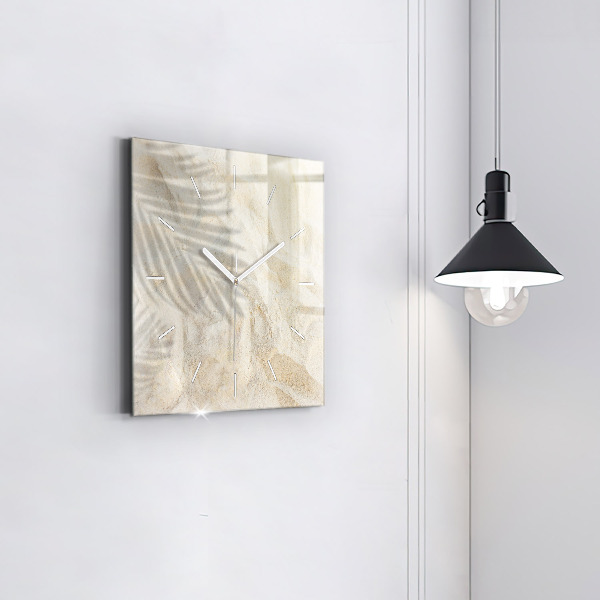 Ceas pătrat de perete din sticlă Umbra unui palmier în nisip