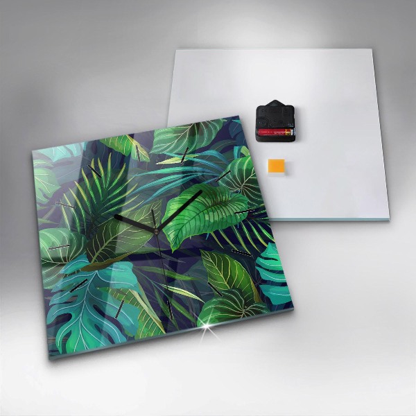 Ceas pătrat de perete din sticlă Frunze exotice