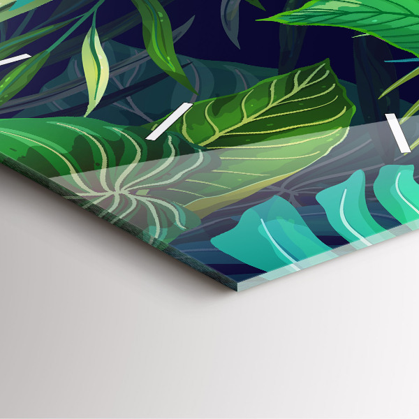 Ceas pătrat de perete din sticlă Frunze exotice