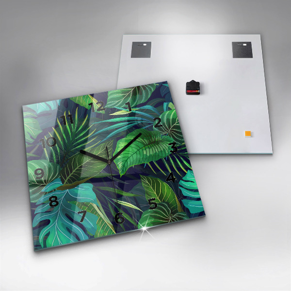 Ceas pătrat de perete din sticlă Frunze exotice