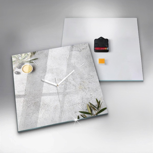 Ceas pătrat de perete din sticlă Măsline minimaliste